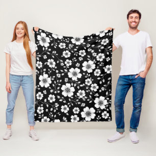 Black White Vintage Floral Seamless Pattern (1) Fleece Blanket