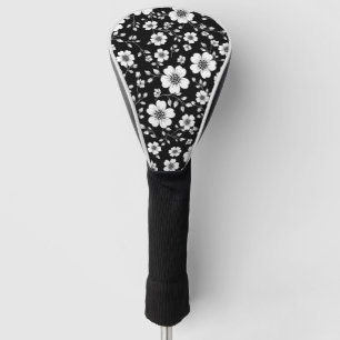 Black White Vintage Floral Seamless Pattern (1) Golf Head Cover