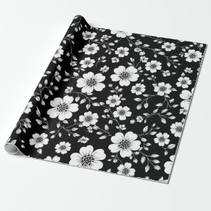 Black White Vintage Floral Seamless Pattern (1) Wrapping Paper