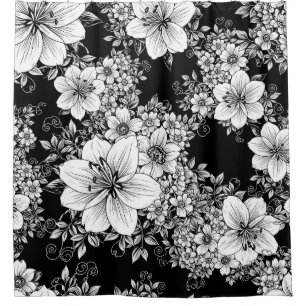 Black White Vintage Floral Seamless Pattern (3) Shower Curtain