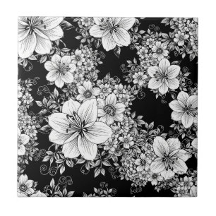Black White Vintage Floral Seamless Pattern (3) Tile