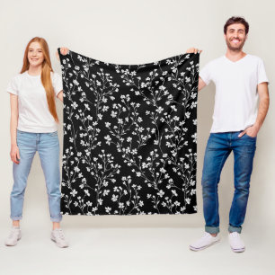 Black White Vintage Floral Seamless Pattern (4) Fleece Blanket