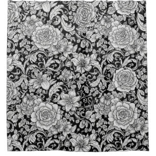 Black White Vintage Floral Seamless Pattern (6) Shower Curtain