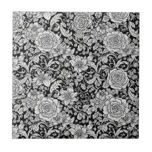 Black White Vintage Floral Seamless Pattern (6) Tile