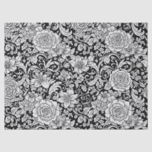 Black White Vintage Floral Seamless Pattern (6) Tissue Paper
