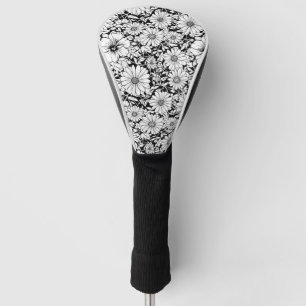 Black White Vintage Floral Seamless Pattern (7) Golf Head Cover