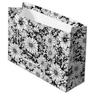 Black White Vintage Floral Seamless Pattern (7) Large Gift Bag