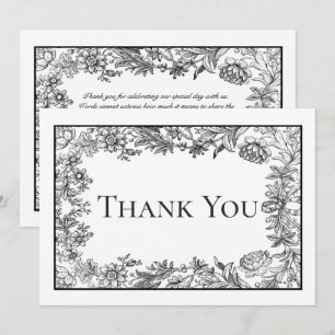 Black & White Vintage Floral Wedding Thank You Card