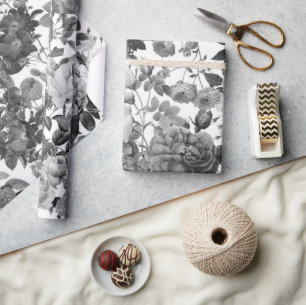 Black White Vintage Floral Wrapping Paper