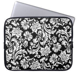 Black & White Vintage Flowers Laptop Sleeve