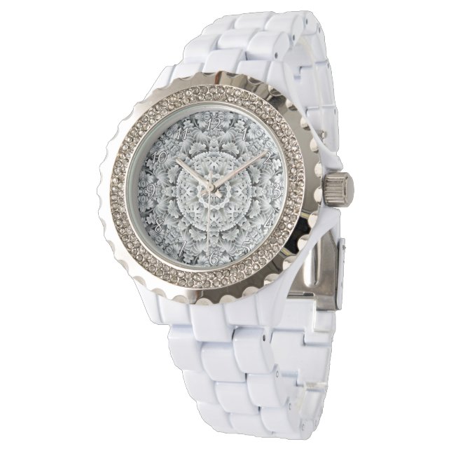 Black & White Vintage Fractal Kaleidoscope Watch (Angled)