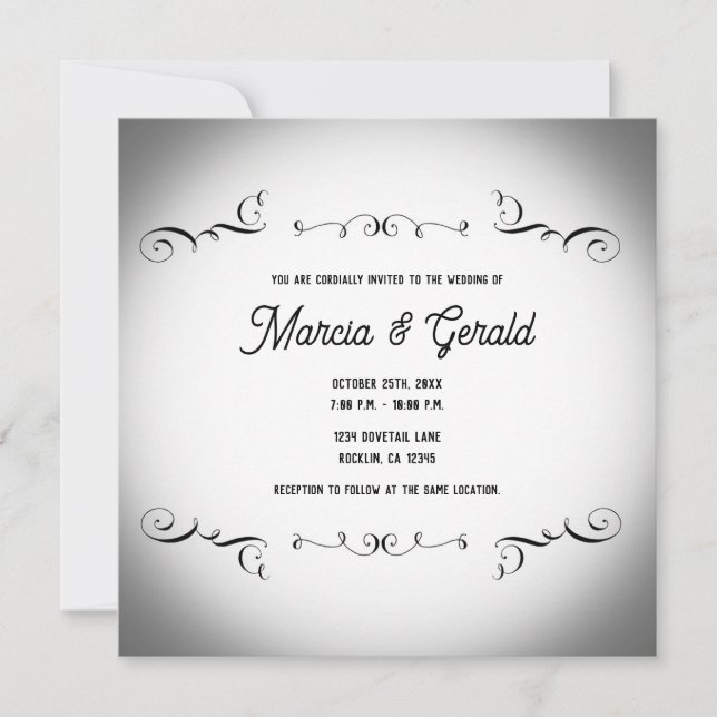 Black & White Vintage Gothic Ornamental Wedding Invitation (Front)