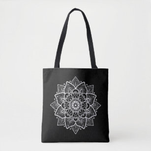 Black & White Vintage Lace Mandala Circle Design Tote Bag
