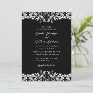 Black White Vintage Lace Wedding Invitation
