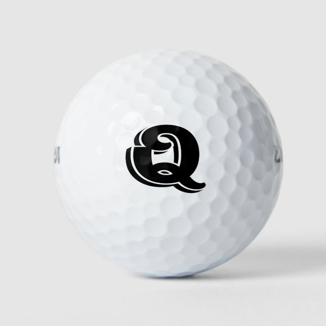 Black White Vintage Letter Q Monogrammed Golf Balls (Front)