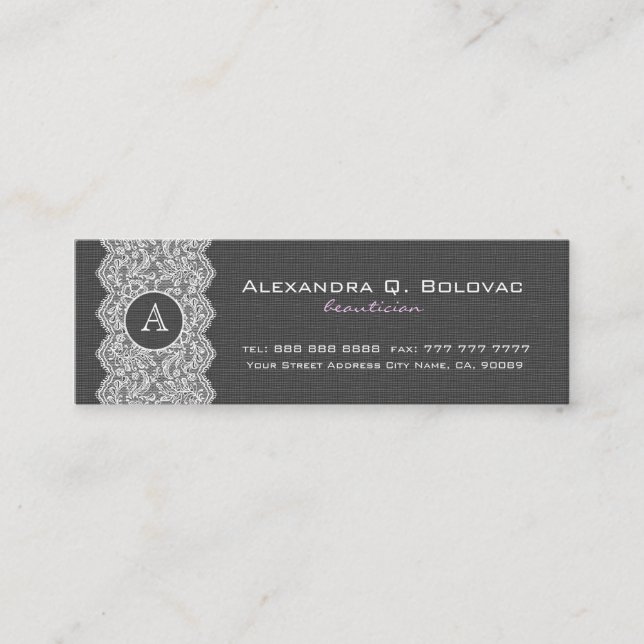 Black & White Vintage Linen & Lace Mini Business Card (Front)
