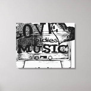 Black, White Vintage Love oldies music Canvas Print