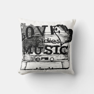Black, White Vintage Love oldies music Pillow