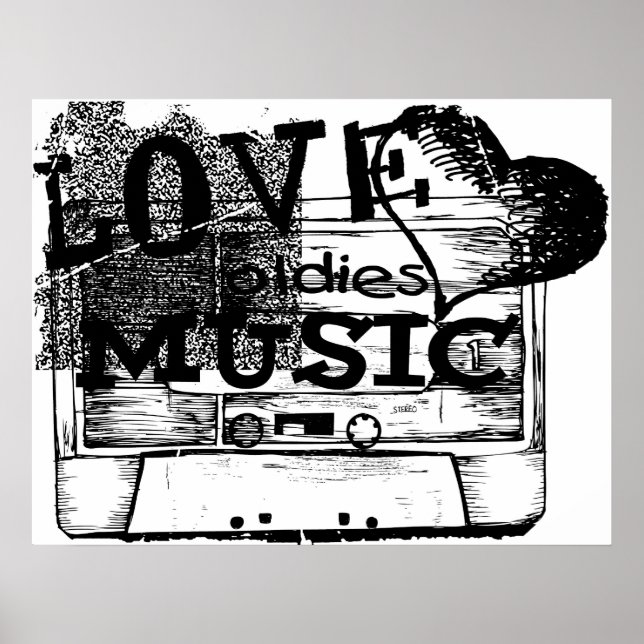 Black, White Vintage Love oldies music Poster (Front)