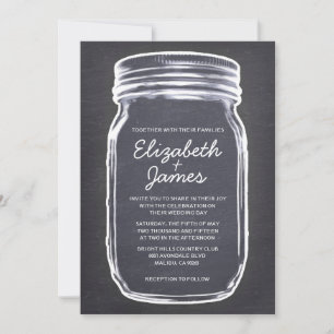 Black White Vintage Mason Jar Wedding Invitations