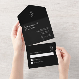 Black & White Vintage Minimalist Wedding All In One Invitation
