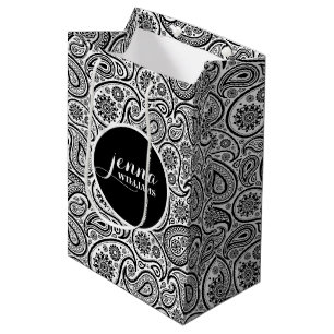 Black & White Vintage paisley Damasks Medium Gift Bag