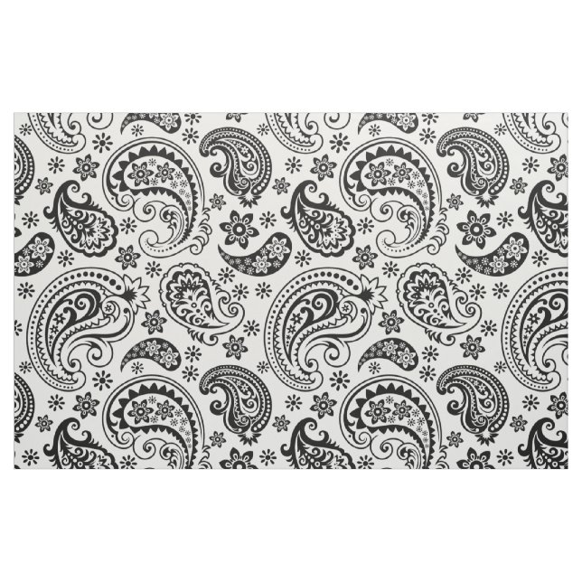 Black & White Vintage Paisley Pattern Fabric (Fat Quarter)