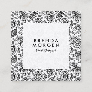 Black & White Vintage Paisley Pattern Square Business Card