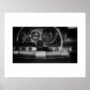 Black & White Vintage Plymouth Fury Poster Print