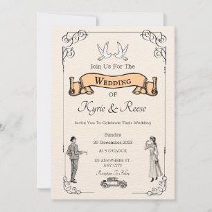 Black & White Vintage Retro Wedding Invitation