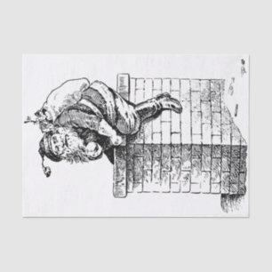 Black White Vintage Santa Claus Going Down Chimney Tissue Paper