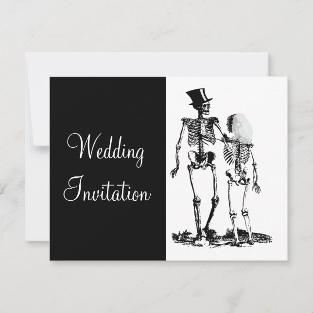 Black White Vintage Skeleton Goth Wedding Invite (Front)