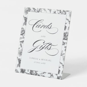 Black & White Vintage Toile Cards & Gifts Wedding Pedestal Sign