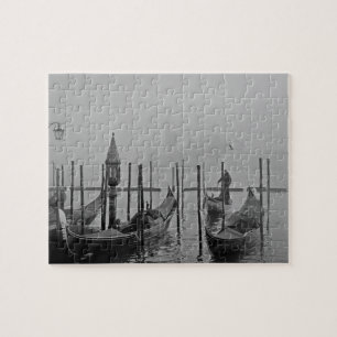 Black White Vintage Venice Canal Travel Jigsaw Puzzle