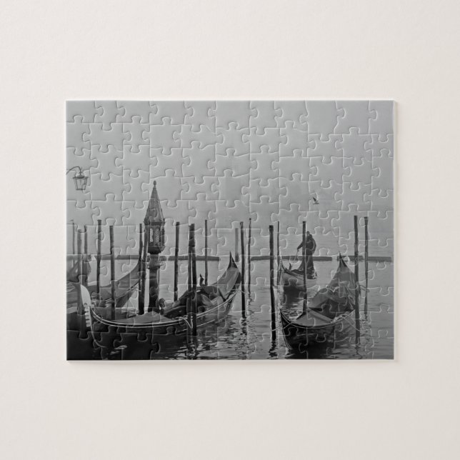 Black White Vintage Venice Canal Travel Jigsaw Puzzle (Horizontal)