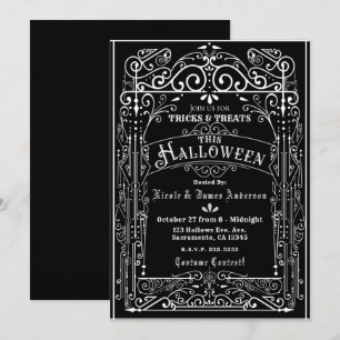 Black & White Vintage Victorian Deco Halloween Invitation