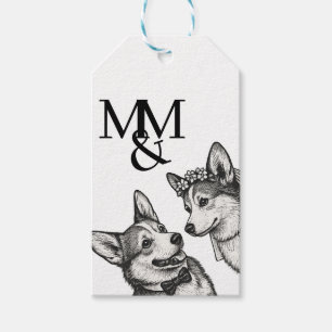 Black & White Vintage Whimsical Corgi Wedding  Gift Tags