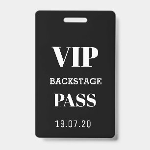 Black White VIP Backstage All Access Pass Concert  ID Badge