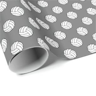 Black/White Volleyball Balls on Grey Wrapping Paper