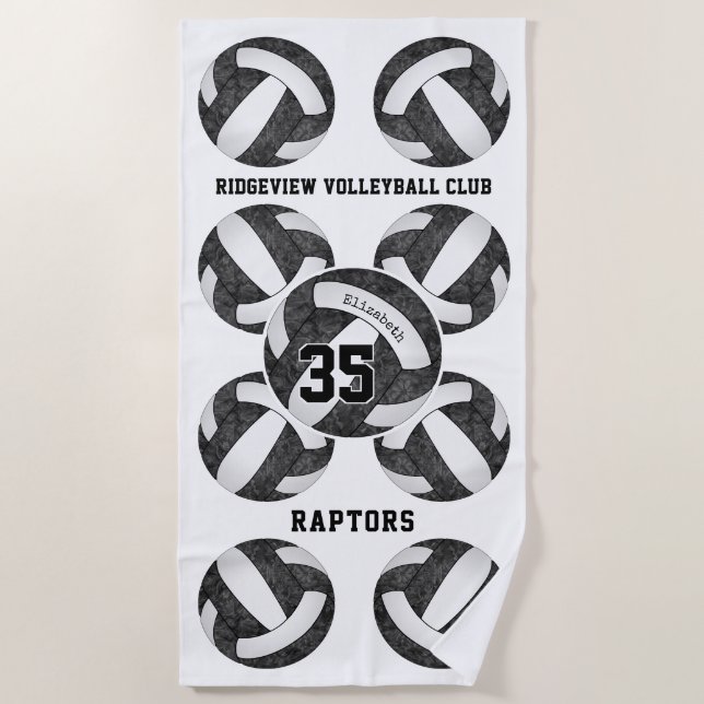 black white volleyball club colours girls name  beach towel (Front)