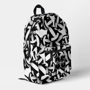 Black white volleyball team colours w jersey numbe printed backpack