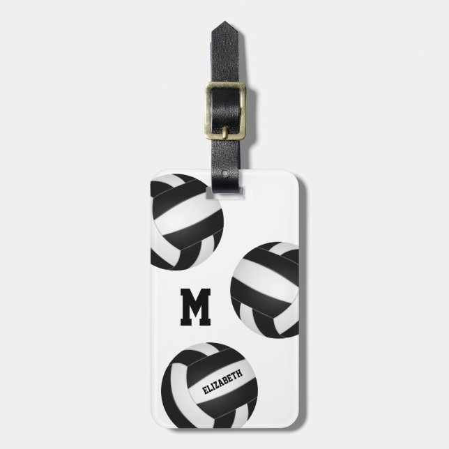 black white volleyball travel team colours luggage tag (Front Vertical)