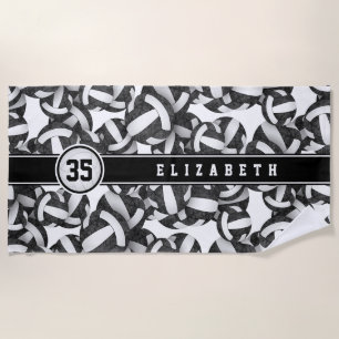 Black white volleyballs pattern her custom name  beach towel