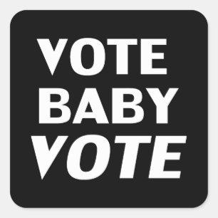 black & white "vote baby vote" round sticker