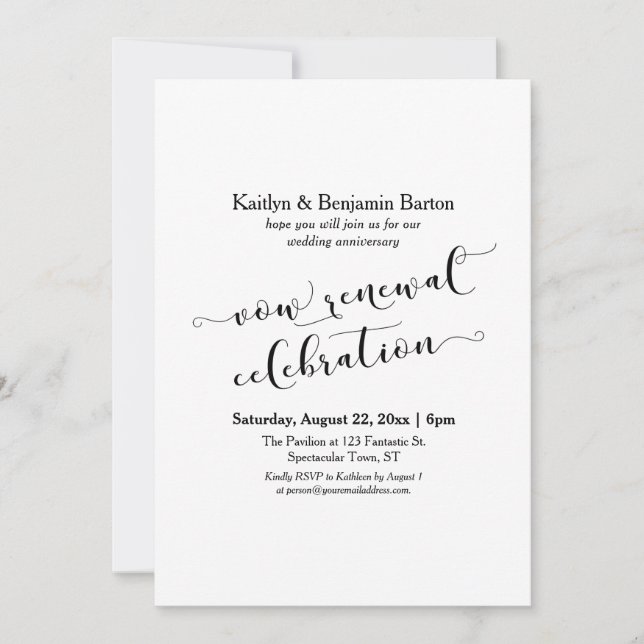 Black White Vow Renewal Celebration Anniversary Invitation (Front)