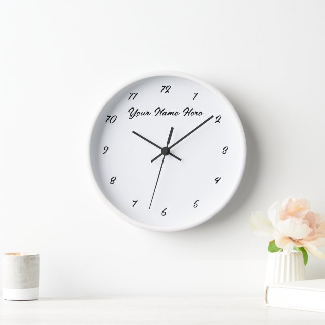 Black White Wall Clock - Custom Text and Colours (Home)