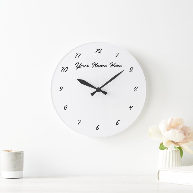 Black White Wall Clock with Custom Text and Colour (Home)