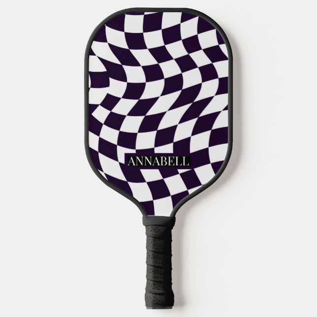 Black & White Warped Chequerboard Pattern custom  Pickleball Paddle (Front)