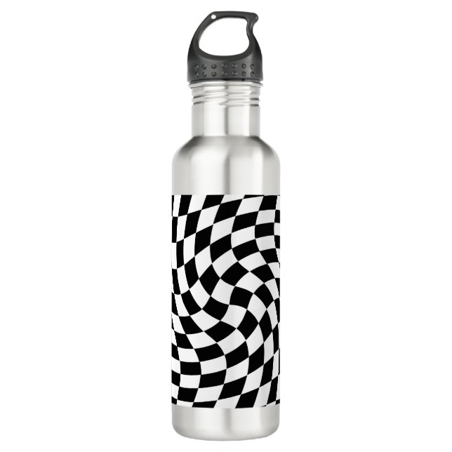 Black & White Warped Chequered Chequerboard 710 Ml Water Bottle (Front)