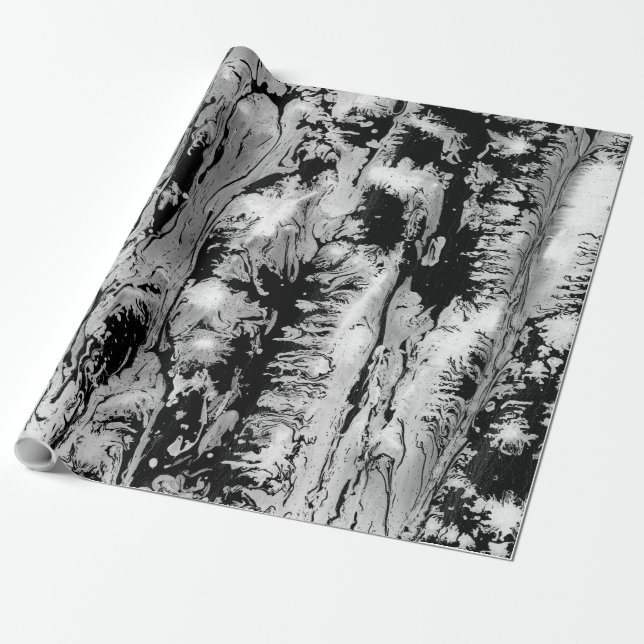 Black, white water texture design, marbling paper, wrapping paper (Unrolled)